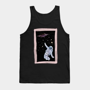 Floating astronaut Ufo alien abduction funny cute spaceship moon mars cosmic space Tank Top